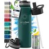 BeMaxx Bottiglia Acqua Termica INOX ACTIVE FLASK + Cannuccia (3 Tappi), Senza BPA, 1l/500ml | Borraccia Isotermica Acciaio - Caldo/Freddo, Ufficio Outdoor Sport Bicicletta viaggio fitness, Caffe Te