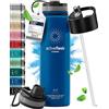 BeMaxx Bottiglia Acqua Termica INOX ACTIVE FLASK + Cannuccia (3 Tappi), Senza BPA, 1l/500ml | Borraccia Isotermica Acciaio - Caldo/Freddo, Ufficio Outdoor Sport Bicicletta viaggio fitness, Caffe Te