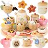 Beberolen Set Tazzine Gioco per Servizio da Tè, Accessori Cucina Giocattolo Legno per Bambini Bambina, Set Cibo Finto Giocattolo per Cucina Bambini, Regalo Bambino Compleanno Pasqua Halloween Natale
