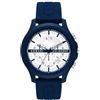 Armani Exchange Orologio per uomo, Movimento cronografo al quarzo e cassa da 46 mm con cinturino in silicone o pelle, Blu e bianco