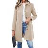 Generic Cappotto invernale lungo monopetto da donna con tasche trench lungo risvolto a tacca cappotto caldo misto lana, Beige, XX-Large
