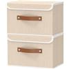 OUTBROS 2 Pezzo Scatole Cartone con Coperchio, Contenitore Pieghevole Armadio 38x25x25 cm di Tessuto con Maniglia, Beige