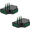 FANTON 82221-B2 Set 2 pz adattatore presa tripla piatta SALVASPAZIO - 1 spina italiana grande 16A 3 prese italiane bipasso adattatore triplo salvaspazio - NERO
