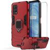 DERHAN Cover per Realme 7 5G con Vetro Temperato, Custodia Protettiva Resistente Antiurto Robusta Case con Supporto Magnetico Rotante a 360° - Rosso