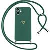 Oelrstfe Cover per iPhone 12 Mini con Cordino,Custodia Silicone Morbido Sottile con Motivo Cuore e Collana Laccio Tracolla,Antiurto Antigraffio Corda Collo Regolabile Protettiva Case,Verde