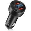AIYEEN Caricabatterie da auto USB-C interamente in metallo da 126 W, adattatore per caricabatteria da auto intelligente e veloce a 4 porte con doppio PD da 45 W e doppio QC3.0 da 18 W USB-A, nero