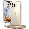 Vaykwo Trasparente Cover con Cordino per iPhone 12 Pro Max 6,7'', D'oro | Custodia con Collana, Regolabile e rimovibile, Trasparente Case con Laccio Tracolla,