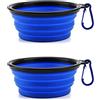 pet wiz Ciotola pieghevole in silicone - Confezione da due - Ciotola portatile per cibo e bevande con gancio per cani e gatti (blu)
