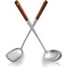 ReaNea Wok spatole da 42.5cm in acciaio inossidabile con manici in legno termorifuganti, spatola per padella e mestolo per minestre, set di utensili da cucina di alta qualità, accessori per padella