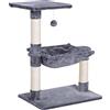 PawHut Albero Tiragraffi per Gatti Multilivello, Gioco per Gatti con Amaca e Pallina Appesa in Legno e Peluche, 50x36x70cm, Grigio