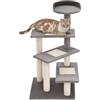 PawHut Albero Tiragraffi per Gatti Alto 100 cm, Tiragraffi per Gatti con Lettino Rotondo, Pali in Sisal e Rivestimento in Peluche, Grigio