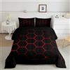 Loussiesd da letto a nido d'ape uomini ragazze geometria moderna a tema esagonale motivo a griglia colorata Art Neon Trapunta trapunta rosso nero piumino piumone 2 pezzi per letto 135x200cm