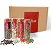 Silkflair - Set 4 Pepi Gourmet in Grani | Pepe Nero e Bianco di Ceylon, Pepe Rosa, Pepe Verde | Box Spezie da Cucina | Idea Regalo Cucina | Mix di Pepi Naturali