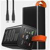 Kruilan 70000mAh Power Bank, 140W Powerbank Ricarica Rapida con 3 USB A e 2 USB C Porte, Display Digitale, Torcia, Cavo di ricarica da 100W, Caricatore Portatile per Laptop, Smartphone, Tablet (Nero)