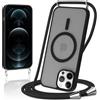 Knrlqim Magnetica Cover con Cordino per iPhone 12 Pro Max, Compatibile con Magsafe,Custodia con Laccio Collana Tracolla Corda,Traslucida Opaca Hard PC Sottile Antiurto Protettiva Case,Nero