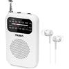 PRUNUS J-777 Mini Radio Pile Portatile FM/AM(MW), Radiolina con Cuffie, Tascabile con Manopola di Sintonizzazione e l'Indicatore di Segnale, Supporta Batterie Sostituibili (AAA)