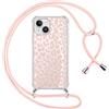 ZhuoFan Custodia con Cordino per iPhone 15 6,1, Trasparente Aesthetic Modello Leopardo Disegni Cover con Collana Rosa Antiurto Case Regolabile Cellulare Girocollo per Femmina, 05