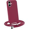 MyGadget Cover con Cordino per iPhone 16 - Custodia con Corda - Case Opaca Antiurto | Bumper con Laccio | Tracolla - Practical Stylish - Bordeaux