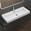 doporro Lavabo da Appoggio Rettangolare, Lavabo Bagno Sospeso con Foro Rubinetto e Troppopieno in Marmo Resina Bianco Lucido, Lavandino Bagno 100x48x10cm Colossum18