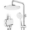 Rainsworth Colonna Doccia senza Miscelatore, Doccia a pioggia rotonda da 25 cm, Set Doccia Completo, Soffione Doccia, Altezza Regolabile Asta Doccia, Cromo