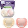 AVENT Philips Avent Ultra Soft Ciuccio - Design ortodontico, per neonati 0-6 mesi, scudo flessibile, tettarella simmetrica in morbido silicone, senza BPA, confezione da 2, SCF091/38