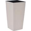 Siena Garden Vaso per piante Nizza Groove Crema effetto scanalato, 35 x 35 x 68 cm, vaso di plastica con fibra di legno e inserto