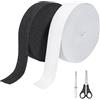 Furuising 2 Pezzi Elastico per Cucito 30 mm × 20 m, Elastico per Pantaloni Bianco e Nero, Piatto Elastici da Cucito con Forbici e Clip per Infilare per Pantaloni, Cucito, Fai da Te a Mano