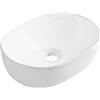 Aqua Uno AQUAUNO - Lavabo da appoggio, 48 x 35 cm, ovale, in ceramica bianca, senza foro per rubinetto e troppopieno, per sanitari, bagno moderno