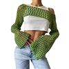 KEOMUD Top Corto da Donna a Maniche Lunghe Traforato a Maglia Corta Bikini Spiaggia Trasparente, Verde, M