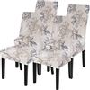 NIBESSER Coprisedie con Schienale Elasticizzato 4/6 Pezzi Coprisedia Universale Elegante per Cucina Sala da Pranzo Copertura per Sedia Stampata Lavabile Antimacchia(Fiori Beige 2，4 Pezzi)
