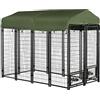 PawHut Kennel per Cani in Acciaio per Interni ed Esterni con Tettuccio in Tessuto Oxford e 2 Ciotole, 244x122x183 cm, Nero e Verde Scuro