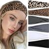 Yamobi 4 pezzi di cerchietti con stampa leopardata per donne, Fascia sottile e elegante per l'estate, Fascia antiscivolo in cotone per sport e yoga (Leopardo, Tinta Unita)