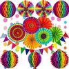 DOJoykey Cojoy Set di decorazioni per feste multicolori, ventagli di carta arcobaleno Banner di carta a nido d'ape Pom Pom Fiori Stringa a pois per compleanno, matrimonio, decorazione per feste Fiesta