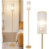 Rayofly Oro Lampada da Terra per Soggiorno, Lampe da Terra in Cristallo Moderno con Paralume in Vetro, Lampe da Terrazza in Cristallo con Interruttore a Pedale, Angolo Lambada per Camera da Letto