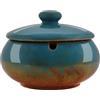 HONZUEN Posacenere Esterno in Ceramica con Coperchio, Portacenere Antivento Antiodore, Posaceneri Interni o Esterni Facile da Pulire Porta Cenere Ashtray per Giardino Ufficio Balcone Bar, Blu