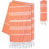 LAYNENBURG Set di 2 telo mare premium con frange annodate a mano - 100% cotone Telo fouta hammam XXL 100x200 cm - OEKO-TEX 100 - telo hamam grande - asciugamano sauna e pestemal (Coral)