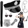 Mineup Costume Poliziotta Accessori, 7 Pezzi Polizia Costume Accessori, Costume Poliziotto Donna Uomo Bambino, con Manette Distintivi Cravatta Occhiali Baton, per Cosplay Carnevale Festa Costume