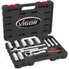 Vigor Set di utensili per ammortizzatori ViGOR V6452, incl. cricchetto reversibile aperto SW 21 mm, inserti esagonali SW 16-24 mm, inserti per cacciavite, prolunga'.