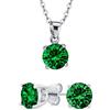 Bling Jewelry Set di Orecchini a Pendente e Punto Luce Semplice e Delicato con Solitario Rotondo da 2CT Verde, Zirconia Cubica Simulata Smeraldo, Placcato Rodio, Argento Sterling .925, 18 Pollici