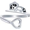 Qings Anello Regolabile Animali Procione per Donne Argento Sterling 925 Anelli Aperto Carino Nero Vintage Panda Orso Gioielli Regalo per Ragazze gli Amanti degli Animali