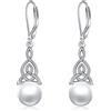 YAFEINI Orecchini di Perle per le Donne 925 Argento Sterling Irlandese Nodo Celtico Orecchini a Goccia Gioielli Regali per la Mamma Madre Ragazze Amici (Perla con nodo celtico 4）