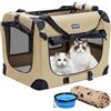 Petprsco Gabbia per cani pieghevole portatile, 60 x 42 x 42 cm, con morbida coperta calda e ciotola pieghevole, per gatti di taglia grande e cani di piccola taglia, per interni ed esterni