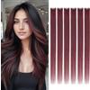 Benehair Extension Capelli Veri Clip 6 pezzi Remy Human Hair Extension Clip Capelli Veri Umani Fascia Unica 25cm, Vino Rosso