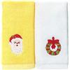 Yunobi - Set di 2 asciugamani natalizi in puro cotone al 100%, ricamati, per bagno, cucina, decorazione