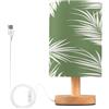 Ttgoth Lampada da comodino con foglie verdi per camera da letto, lampada da comodino a LED, con porte USB e paralume in tessuto, per soggiorno, dormitorio, casa, ufficio