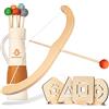 BOWRILLA® Arco e frecce per bambini in legno con 5 frecce, 4 bersagli e porta frecce | Arco con frecce per bambini per giocare al chiuso e all'aperto a partire da 3 anni | Adatto a destri e mancini