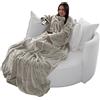 Brandsseller, soffice coperta TV con maniche, in effetto cashmere, sacco copripiedi e 2 tasche per smartphone/telecomando e molto altro ancora, Poliestere, sabbia, 170 x 200 cm