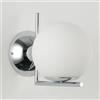 Alpinaluz Applique da parete moderno, in acciaio cromato, paralume sferico in vetro opalino bianco e fiore, con base curva, portalampada E27, design elegante per soggiorno, camera da letto e comodino