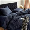 Lanqinglv Biancheria da letto 135 x 200 cm, motivo a righe blu navy e bianco, certificato ÖkoTex e adatto per chi soffre di allergie, 1 copripiumino e 1 federa 80 x 80 cm