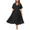 HAOLEI Abito da Cerimonia Scollo a V Taglie Forti Abito da Sera Donna Elegante Abiti Vintage Vestito Maniche Lunghe da Sposa Sexy Vestiti Cocktail Invernale Vestito Capodanno Curvy Lungo